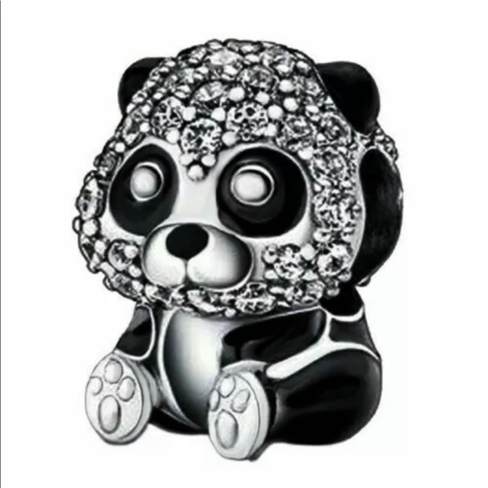 NEW•Panda Bear silver/black enamel DIY charm